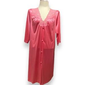 Vanity Fair Lace Trim Button Front Robe English Rose Pink Medium